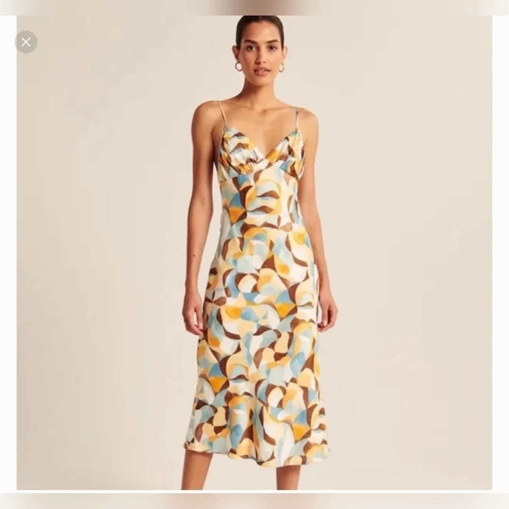 Abercrombie & Fitch Ruched Sleeveless Multicolor Maxi Slip Dress Size Large